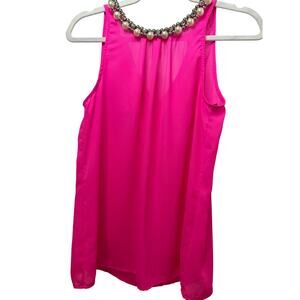 Lulumari NWT Hot Pink Sleeveless Top with Embellished Neckline - Size S